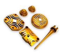 Red Circles Gold CNC CRF50 Pit Bike Engine Bling Kit - Anodised CNC Parts, Fits Engines with CRF50 Screw-in Tappet Covers, Gaskets NOT Included