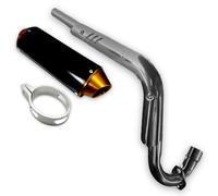 Red Circles Gold CRF70 Pit Bike Exhaust System - Fits CRF70 Sized Frames, Features Oval CNC Silencer & BIG BORE 38mm Exhaust for Enhanced Performance - Alloy Clamp Included for Easy Installation