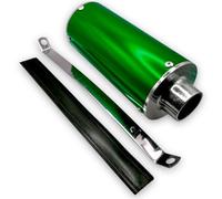 Red Circles Green 28mm Pit Bike Exhaust Pipe Muffler - Fits 28mm Front Pipe, 38mm Outlet, Includes Strap & Rubber - High-Performance Muffler for Pit Bikes, Durable & Easy to Install