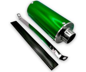 Red Circles Green 28mm Pit Bike Exhaust Pipe Muffler - Fits 28mm Front Pipe, 38mm Outlet, Includes Strap & Rubber - High-Performance Muffler for Pit Bikes, Durable & Easy to Install