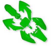 Red Circles Green CRF50 Pit Bike Plastics Set - 7-Piece Body Panel Kit for CRF50 Style Pit Bikes - Durable Replacement Plastics (Bolts Not Included) - Ideal for Customization and Repair