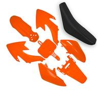 Red Circles Orange CRF50 Pit Bike Plastics Set with Seat - 8 Piece Complete Kit, Includes Seat Pad, Designed for CRF50 Style Bikes Only - Contact Us with Bike Photo for Compatibility Help!