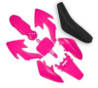 Red Circles Pink CRF50 Pit Bike Plastics Set with Seat - 8 Piece Complete Set, Includes Seat Pad, Designed for CRF50 Style Bikes Only - Contact Us with Bike Photo for Compatibility Help!