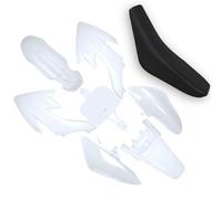 Red Circles White CRF50 Pit Bike Plastics Set with Seat - Complete 8 Piece Kit, Includes Seat Pad, Designed for CRF50 Style Bikes Only - Contact Us with Bike Photo for Compatibility Help!