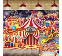 Red Circus Backdrop 8x6FT Fireworks Ferris Wheel Carnival Tents Photography Background Kids Boy 1st Birthday Baby Shower Party Banner Decorations Photo Props