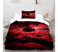 Red Clouds Black Bedding Set 3D Design Starry Sky Theme Duvet Cover Set Chic Breathable Comforter Cover for Boys&Girls with Pillowcase Single（135x200cm）
