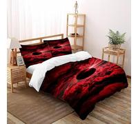 Red Clouds Black Bedding Set 3D Design Starry Sky Theme Duvet Cover Set Microfiber Quilt Cover Suitable for Family,couple,children Pillowcase Super King（260x220cm）
