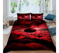 Red Clouds Black Bedding Set Theme Bedspread Starry Sky Theme Duvet Cover Set Chic Breathable Quilt Cover Universal for All Seasons with Pillow King（220x240cm）