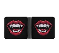 Red Clown Vampire Mouth Creepy Lips Bifold Wallet Leather Slim Cash Card Holder Cute Purse