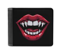 Red Clown Vampire Mouth Creepy Lips Men's Bifold Wallet Slim Cash Card Holder Leather Purse
