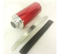 Red CNC Exhaust Can, Strap & Bracket For 110 cc 125 cc Pit & Dirt Bikes