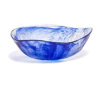 Red Co. Large Blue Etched Wavy Glass Bowl for Fruits and Vegetables, Dining Table Kitchen Decoration, 9.75" x 3.25"