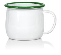 Red Co. Set of 4 Enamelware Metal 13.5 Oz Round Camping Mugs with Handle, Solid White/Dark Green Rim