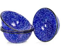 Red Co. Set of 4 Enamelware Metal Classic 20 oz Round Cereal Bowl, Navy Blue Marble/Black Rim - Splatter Design