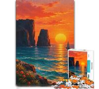 Red Coastal Ocean Sunset Minimalist Abstract Jigsaw Puzzle, 1000 Piece | For relaxed days after Christmas, this adult jigsaw puzzle with 1000 pieces fits long December evenings.