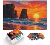 Red Coastal Ocean Sunset Minimalist Abstract Jigsaw Puzzle, 1000 Piece | For winter weekends, this adult jigsaw puzzle with 1000 pieces offers adults a patient challenge for colder days.