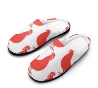 Red Cock Rooster Chicken Breathable Slippers Women Slip On Winter Warm House Slippers Shoes Bedroom 9-10（40-41）