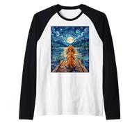 Red Cocker Spaniel On a Lakeside Dock Outdoors Artwork Raglan Baseball Tee