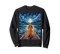 Red Cocker Spaniel On a Lakeside Dock Outdoors Artwork Sweatshirt