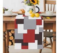 Red Color Block Grey Abstract Geometric Table Runner 72 Inches Long,Table Runners Kitchen Dining Tablesation for Home Party, Modern Mid-Century Abstract Style Tables Runner Wedding Dresser Scarf
