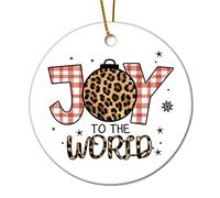 Red Color Buffalo Plaid Leopard Design Merry Joy To The World Decoration Xmas Tree Ornaments Unique Crafts Craft For Festival Party Home 7.3Cm