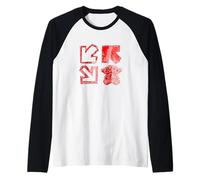 Red Color Double Bear Arrows Red Graphic Raglan Baseball Tee
