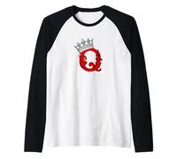 Red Color Letter Q Initial + Crown Red Graphic Raglan Baseball Tee
