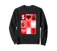 Red Color Peace Love Money Grid Red Graphic Sweatshirt