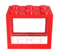 (Red) Colorful Clear Mini Fish Tank Aquarium LED Light Office Desktop Ornament Decor