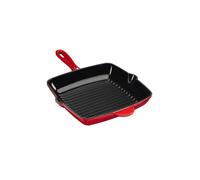 Cooks Professional 26cm Cast Iron Skillet Pan | Square Heavy Duty Grill Griddle Frying Pan with Enamel Interior | Oven Safe to 260°C, Induction & All Hob Compatible | PFAS, PFOA & PTFE-Free | Red