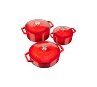 Cooks Professional 3 Piece Red Cast Iron Casserole Set - Size: 16.5 x 34 x 27cm - Wilko