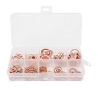 Red Copper Gasket Washer, 200pcs O Ring Sealing Kit, High Temperature Flat Sealing Rings with Plastic Storage Box, for Sump Plugs Water Fuel Hydraulic Connections