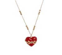 Red Copper Heart Photo Locket Necklace, Openable LOVE Pendant with Twist Chain, Vintage Love Token Collarbone Jewelry for Women