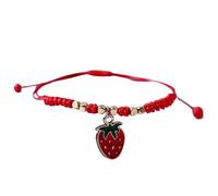 Red Cord Amulet Bracelets, Strawberry and Cherry Bracelet, Red Rope Charm Bracelet, Fruit Charm Weave Braided Bracelet, Cute Jewelry for Women and Girls, Pendant Bracelets, String Rope Jewelry