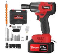 (Red) Cordless Impact Wrench1/2 Brushless Power Impact Gun2500RPM Electric Wrench with 4 Sockets 12PCS Screwdriver Bits1 Battery & Carry Box for Car Home