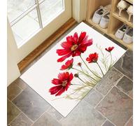 Red Cosmos Door Mats 60 X 90 Cm, Washable Indoor Doormat Tpr Non-Slip, Dirt Trapper Front Door Mat Inside, Simple Flowers Super Absorbent Entrance Rug For Entryway, Pets And Dogs - White