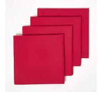 Homescapes Red Cotton Christmas Napkins Set Of 4, Plain Fabric Table Napkins, 45 X 45Cm, Washable & Reusable