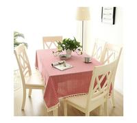 Red Cotton Linen Tablecloth 100x140 cm (39x55 Inch) - Washable Rectangle Table Cover with Stripes & Tassels for Kitchen & Dining Room Decor