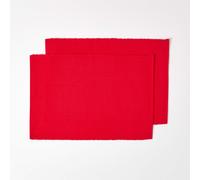 (Red) Cotton Plain Pack of 2 Placemats