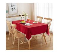 Red Cotton Rectangular Tablecloth 100x160 cm (39x63 Inch) - Washable Solid Color Table Cover with Tassels for Kitchen & Dining Table Decor Perfect for Events & Gatherings