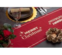 Red Cotton Table Runner Merry Christmas Print 28cm X 3m