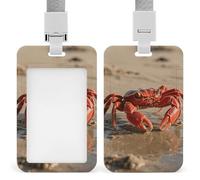 Red Crab Badge Holder with Lanyards Retractable Vertical Plastic Id Badge Holder Name Key Card Holders Case for Teacher Nurse Doctor Office Gift for Coworkers