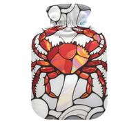 Red Crab Grey Glass hot-Water Bottle with Soft Cover, 2L hot Compress Bag for Pain Relief, Tummy Warmer, bolsas para agua Caliente