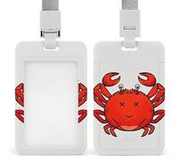 Red Crab Id Badge Holder with Lanyard, Clear Vertical Card Protector Waterproof, Breakaway Safety Neck Strap, Heavy Duty Name Tag Holder for Nurse Teacher Officer Staff Women Men
