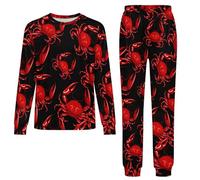 Red Crab Pyjamas Set 2 Pieces Sleepwear Nightwear Long Sleeve Pajama Tops Pants Girls Boys 12-14Y