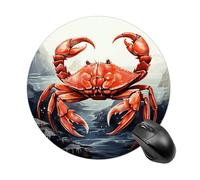 Red Crab Sea Round Mouse Pad, Non-Slip Rubber Base Waterproof Washable, Computer Mouse Mat for Office Gaming Studying, Premium-Textured Durable Portable Circle Mousepad for Desktop PC Notebook
