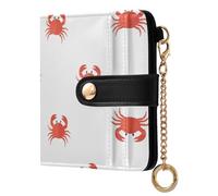 Red Crab White Print Small Women Wallet RFID Blocking Leather Bifold Compact Card Holder with Coin Pocket Zipper Purse for Girls Women Ladies