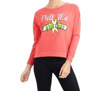 (Red - CRACKER, L) Ladies Christmas Sweatshirt Long Sleeve Jumper Slogan Pullover Top