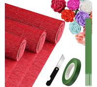 Red Crepe Paper Rolls (3 Rolls/9.8In x 98In), Crepe Paper for Flower Making for DIY Flowers Crafts, Wedding, Birthday Party, Valentine's Day Ornament (Red)