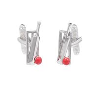 Red Cricket Ball Bat and Wicket Cufflinks - Supplied in Onyx Art Cufflink Box